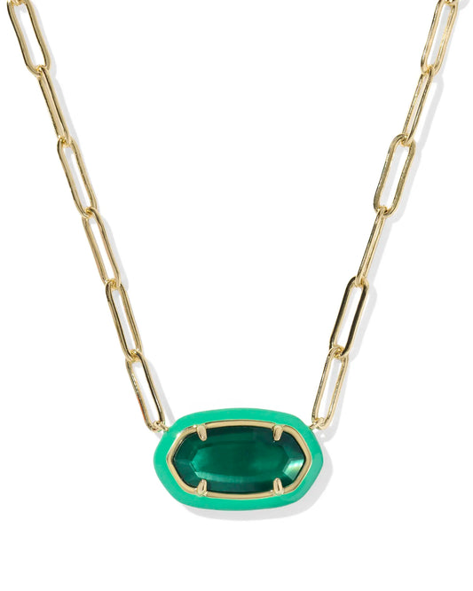 Elisa Enamel Frame Gold Paperclip Necklace in Emerald Illusion