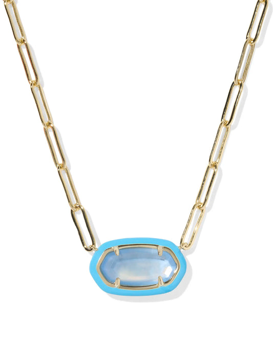Elisa Enamel Frame Gold Paperclip Necklace in Periwinkle Illusion