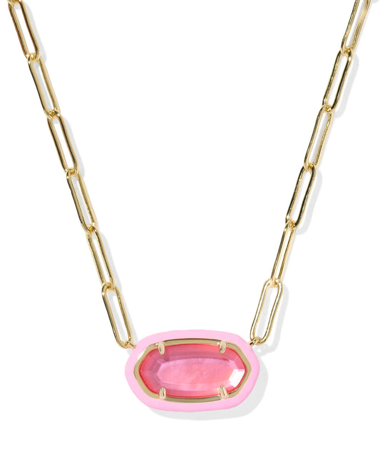 Elisa Enamel Frame Gold Paperclip Necklace in Bright Pink Illusion