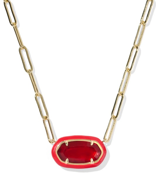 Elisa Enamel Frame Gold Paperclip Necklace in Red Illusion