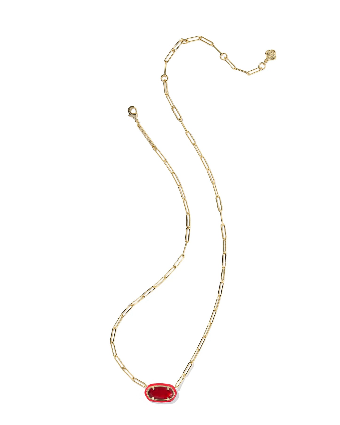 Elisa Enamel Frame Gold Paperclip Necklace in Red Illusion