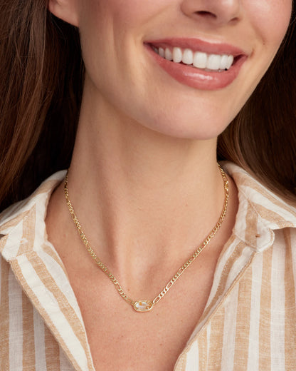 Elisa Gold Figaro Chain Short Pendant Necklace in Iridescent Abalone