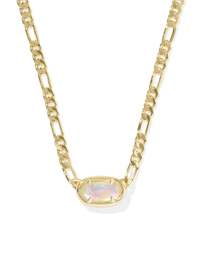 Elisa Gold Figaro Chain Short Pendant Necklace in Iridescent Abalone
