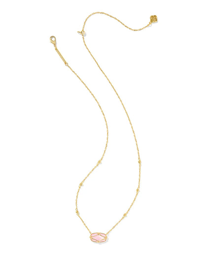 Elisa Lattice Frame Gold Short Pendant Necklace in Blush Ivory Mother-of-Pearl