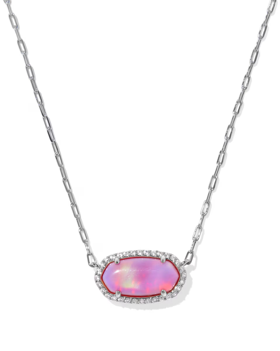 Elisa Pave Frame Silver Short Pendant Necklace