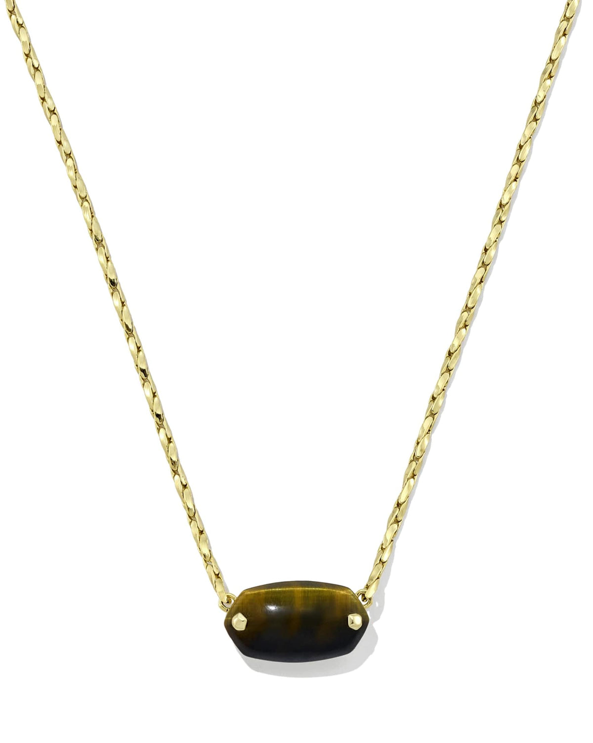 Elisa Riveted Pendant Gold Necklace in Brown Hawks Eye