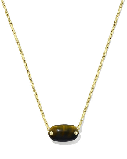 Elisa Riveted Pendant Gold Necklace in Brown Hawks Eye