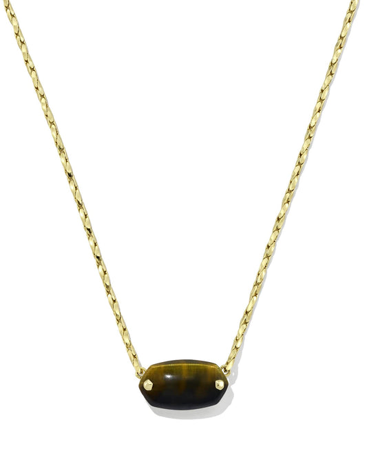 Elisa Riveted Pendant Gold Necklace in Brown Hawks Eye