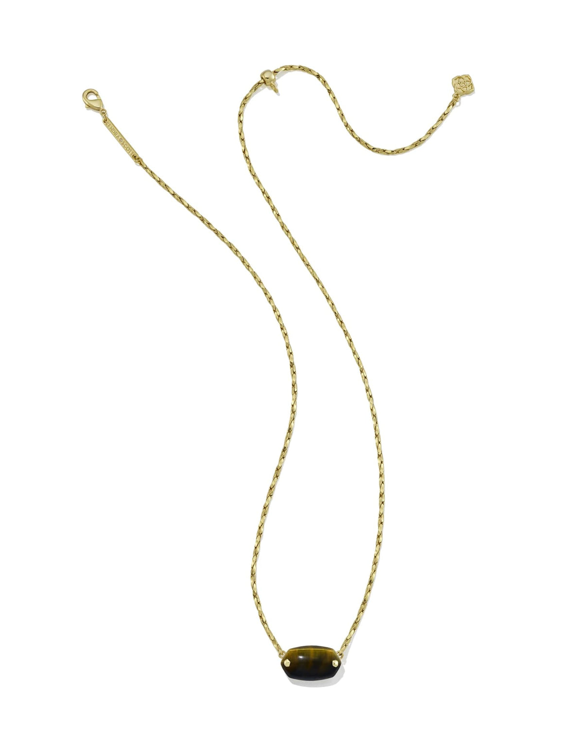 Elisa Riveted Pendant Gold Necklace in Brown Hawks Eye