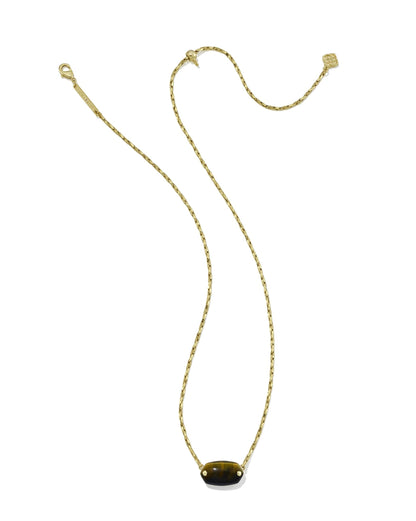 Elisa Riveted Pendant Gold Necklace in Brown Hawks Eye