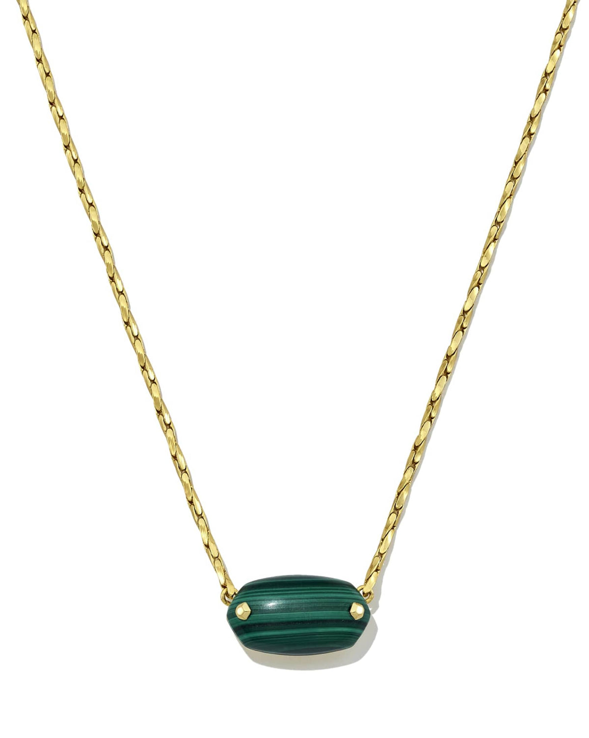 Elisa Riveted Pendant Gold Necklace in Green Malachite