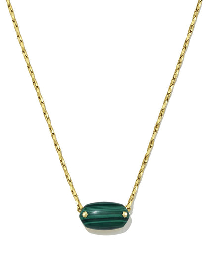 Elisa Riveted Pendant Gold Necklace in Green Malachite