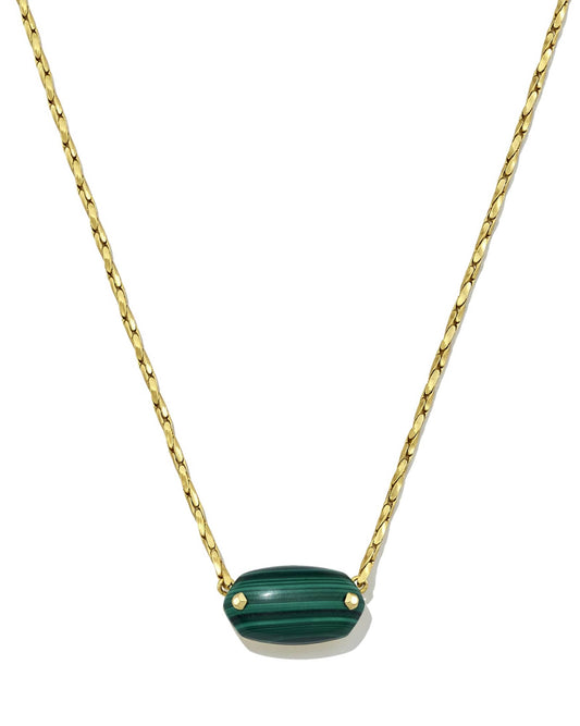 Elisa Riveted Pendant Gold Necklace in Green Malachite