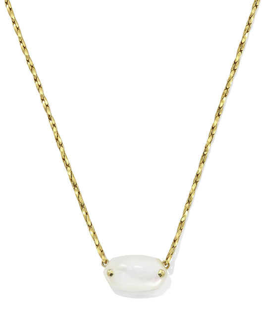 Elisa Riveted Pendant Gold Necklace in Ivory Mother of Pearl