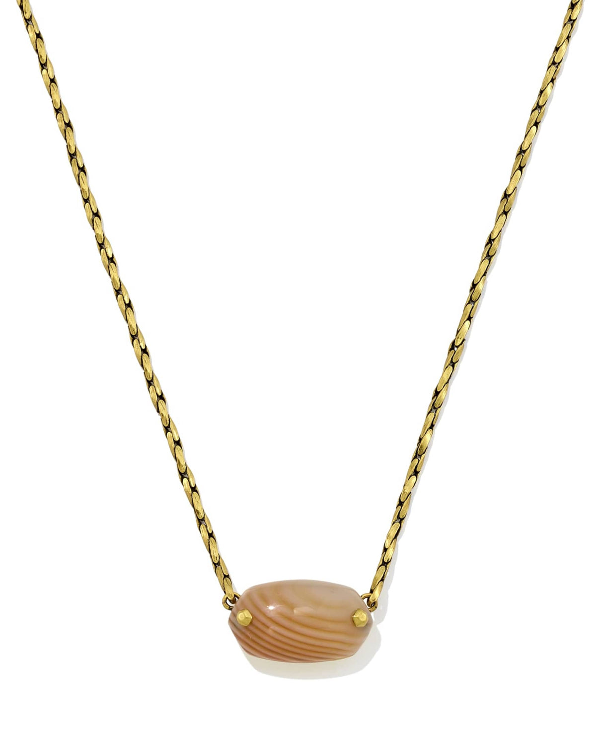 Elisa Riveted Pendant Gold Necklace in Variegated Orange Banded Agate