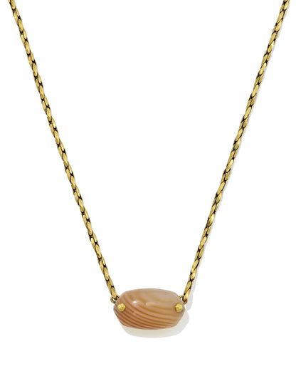 Elisa Riveted Pendant Gold Necklace in Variegated Orange Banded Agate