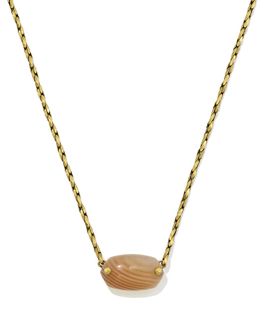 Elisa Riveted Pendant Gold Necklace in Variegated Orange Banded Agate