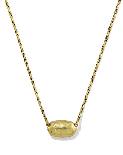 Elisa Riveted Pendant Gold Necklace in Variegated Orange Banded Agate