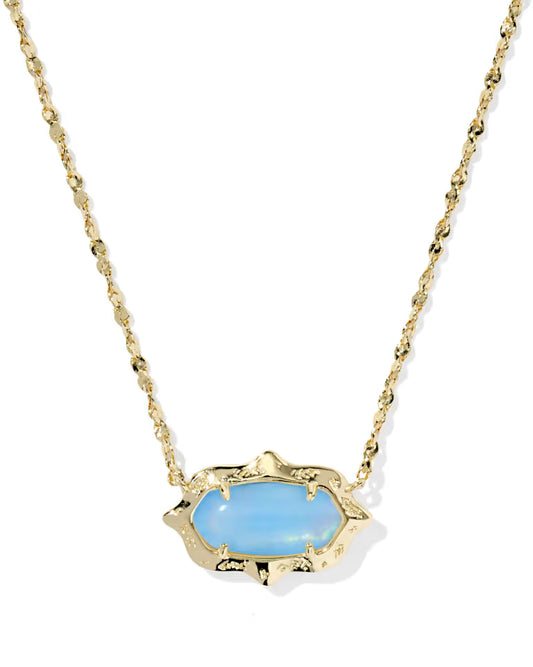 Elisa Scallop Frame Gold Short Pendant Necklace in Sky Blue Iridescent Abalone