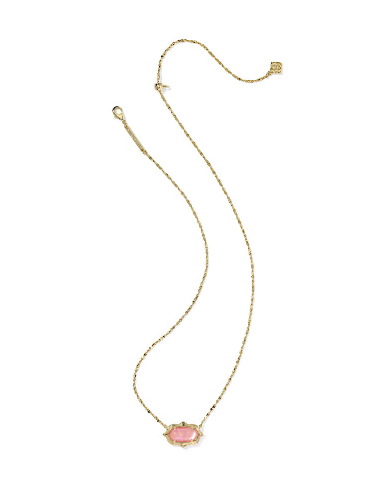 Elisa Scallop Frame Gold Short Pendant Necklace in Light Pink Iridescent Abalone