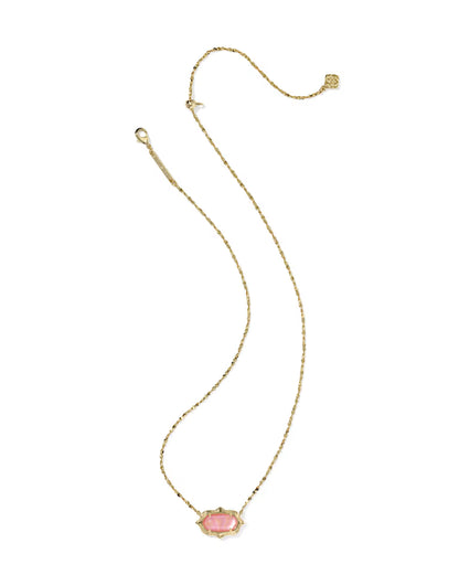 Elisa Scallop Frame Gold Short Pendant Necklace in Light Pink Iridescent Abalone
