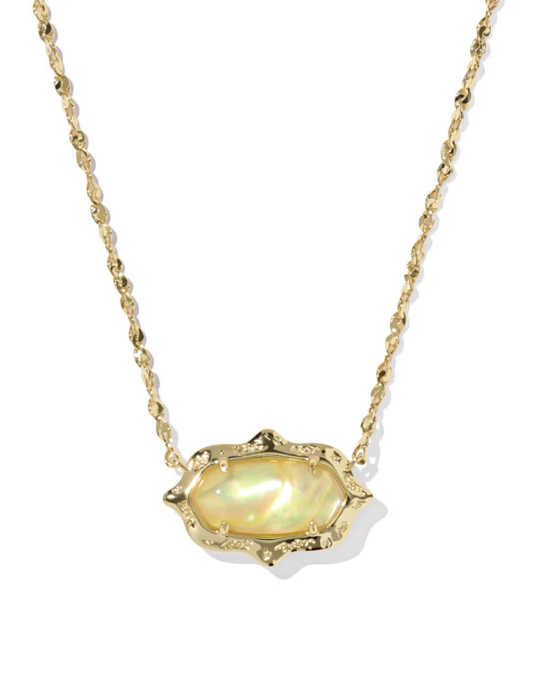 Elisa Scallop Frame Gold Short Pendant Necklace in Yellow Iridescent Abalone