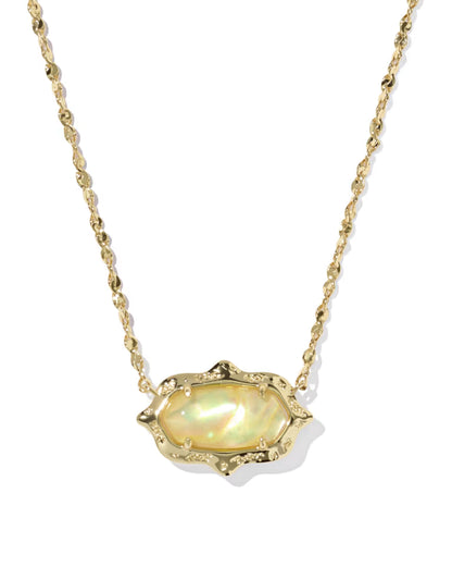 Elisa Scallop Frame Gold Short Pendant Necklace in Yellow Iridescent Abalone