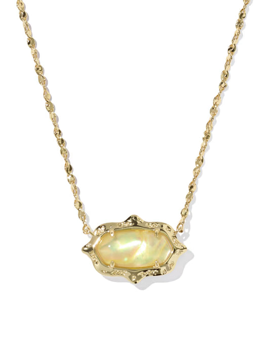 Elisa Scallop Frame Gold Short Pendant Necklace in Yellow Iridescent Abalone