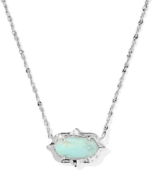 Elisa Scallop Frame Silver Short Pendant Necklace in Sea Green Chrysocolla