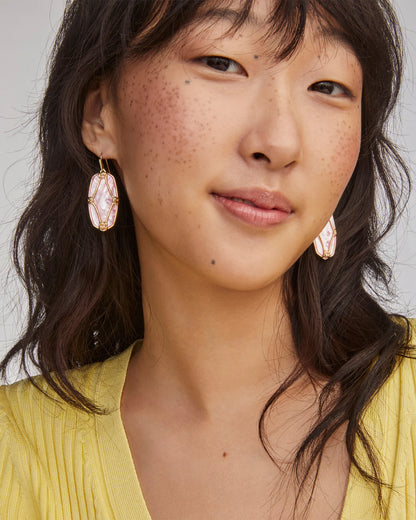 Elle Lattice Frame Gold Drop Earrings in Blush Ivory Mother-of-Pearl