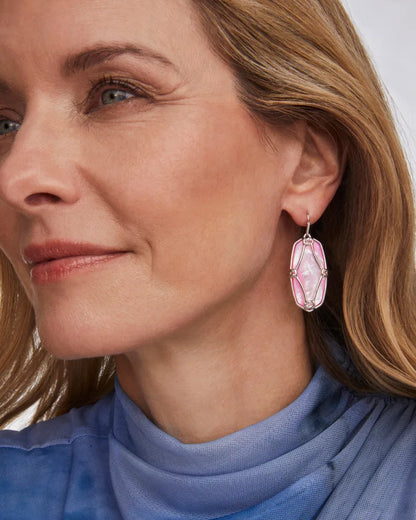 Elle Lattice Frame Silver Drop Earrings in Blush Ivory Mother-of-Pearl