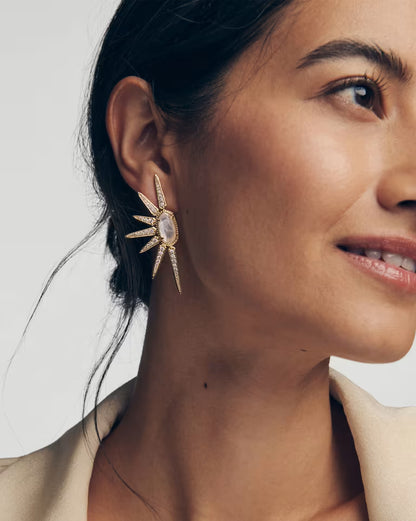 Ellie Star Gold Statement Earrings in Crystal Ivory Illusion