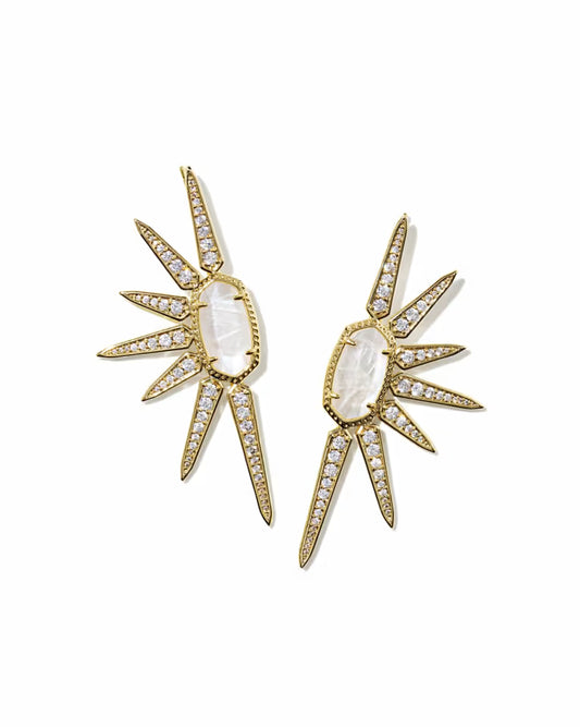 Ellie Star Gold Statement Earrings in Crystal Ivory Illusion