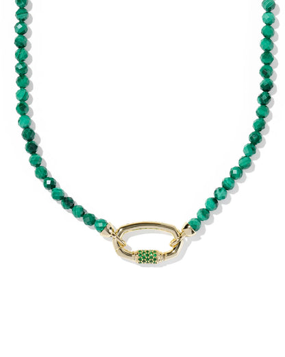 Emery Gold Beaded Strand Necklace in Green Malachite