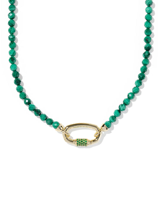 Emery Gold Beaded Strand Necklace in Green Malachite