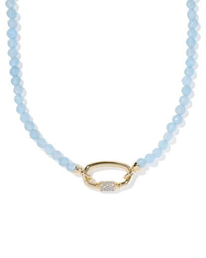 Emery Gold Beaded Strand Necklace in Light Blue Chalcedony