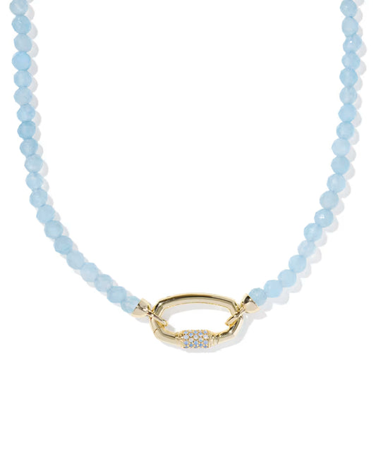 Emery Gold Beaded Strand Necklace in Light Blue Chalcedony