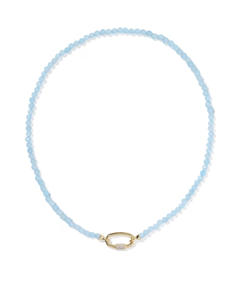 Emery Gold Beaded Strand Necklace in Light Blue Chalcedony