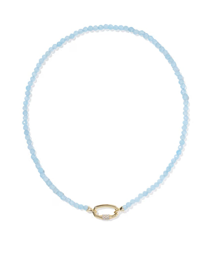Emery Gold Beaded Strand Necklace in Light Blue Chalcedony