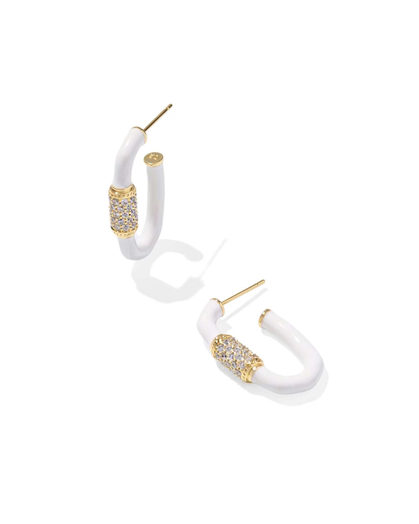 Emery Gold Enamel Hoop Earrings in White Mix