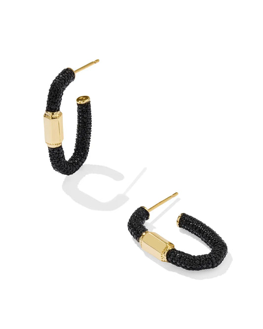 Emery Gold Hoop Earrings in Black Crystal