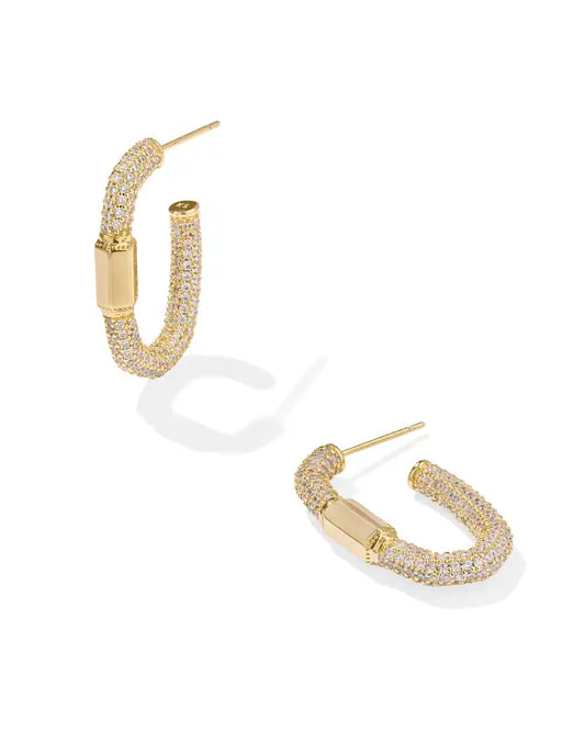 Emery Gold Hoop Earrings in White Crystal