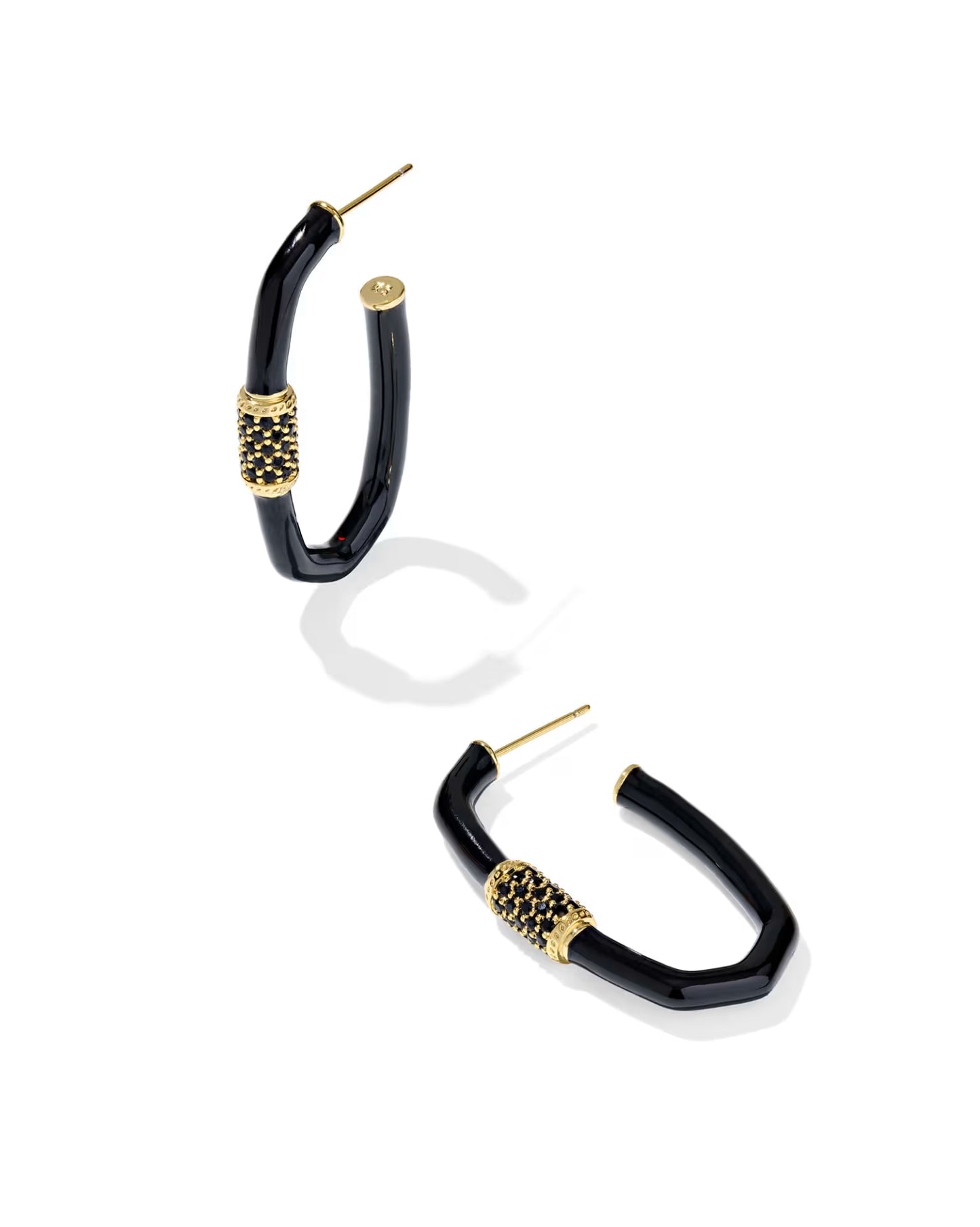 Emery Gold Enamel Hoop Earrings in Black Mix