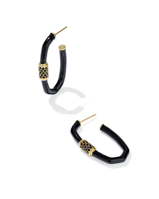 Emery Gold Enamel Hoop Earrings in Black Mix
