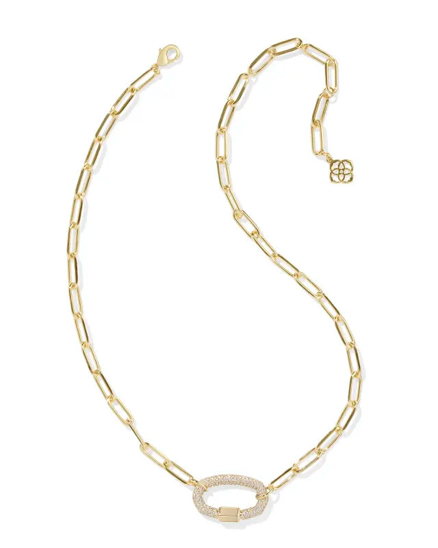 Emery Gold Link and Chain Necklace in White Crystal