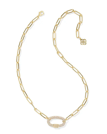 Emery Gold Link and Chain Necklace in White Crystal