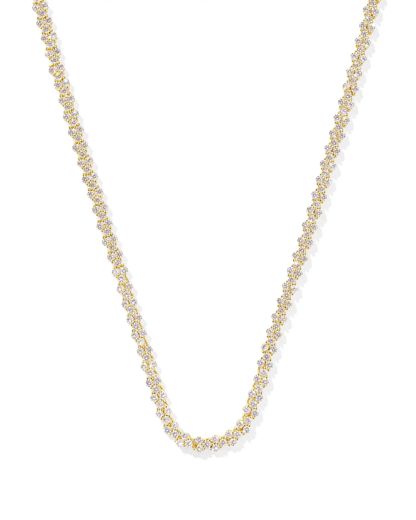 Emery Gold Tennis Necklace in White Crystal