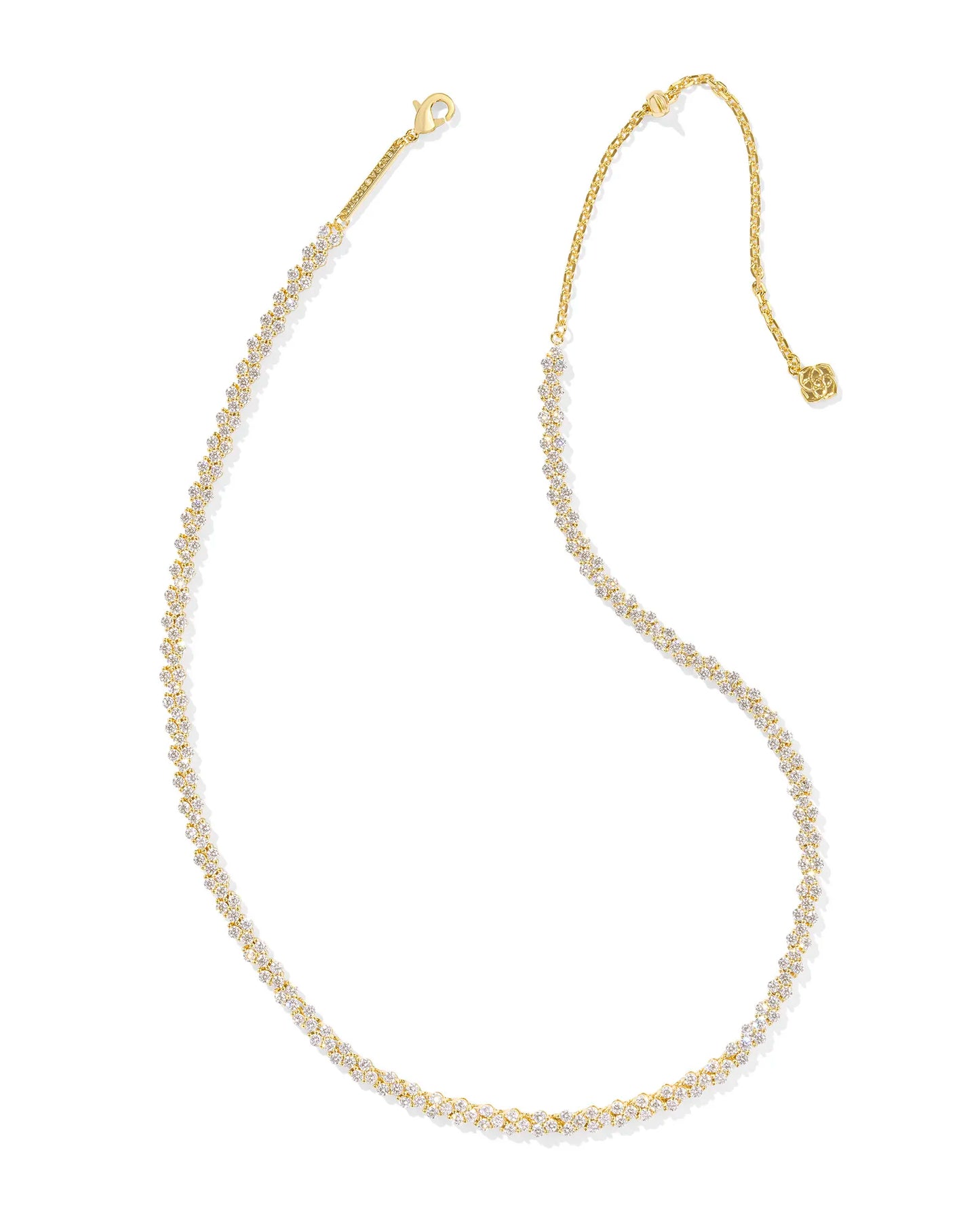 Emery Gold Tennis Necklace in White Crystal