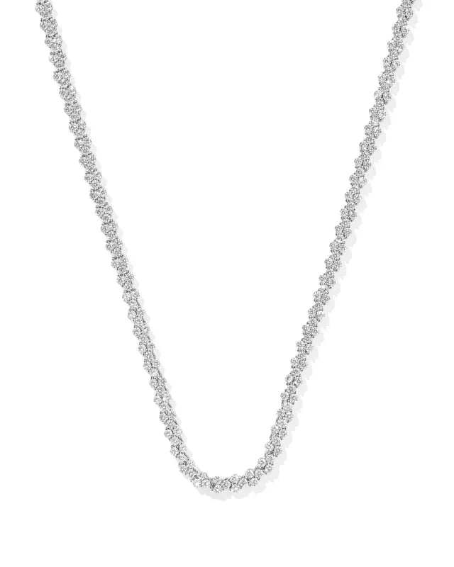 Emery Silver Tennis Necklace in White Crystal