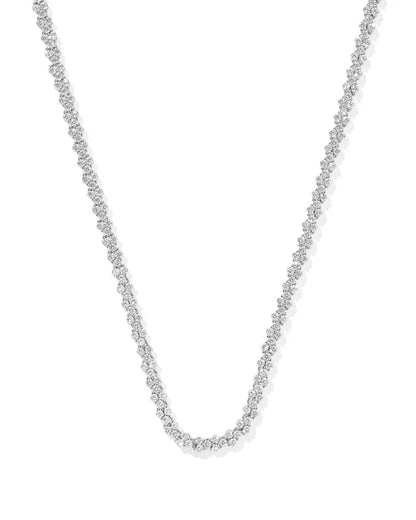 Emery Silver Tennis Necklace in White Crystal